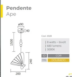 Spotline Pendente Ape 8w 3000k Dr 2028 Borboleta - Imagem 2