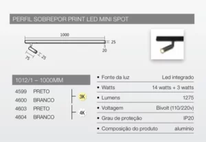 Spotline Arandela Print Spot 12w 3000k Preto 1016/2 - Image 2
