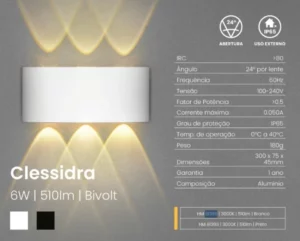 Opus Arandela Sob Clessidra 6w 3000k Branco 81386