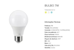 Lampada Led Brilia 7w 6500k E27 Bulbo Autovolt 307834