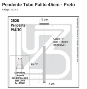 Trybo Pendente Tubo Palito 1lamp Gu10 Preto 2528-3 - Image 3