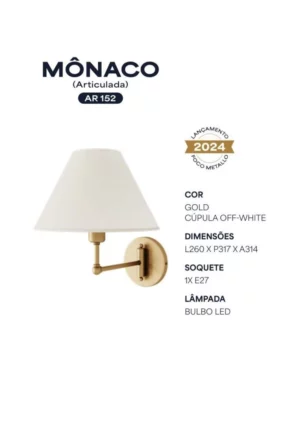 Foco Metallo Arandela Monaco Art Gold/cr Ar 152/go-cr