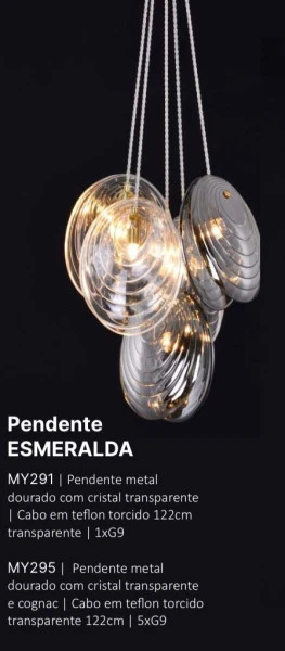 Pendente Tupiara Esmeralda  Dr C/ct Transp P/5 Lamp G9 My295